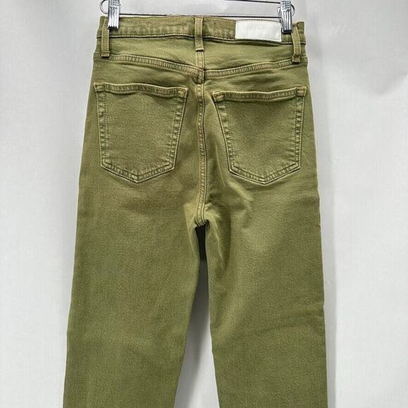 Re/Done 70s High Rise Stove Pipe Jeans Size 25 Green Ankle Straight Raw Hem Prep - Picture 5 of 12